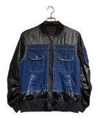 roargunsロアーガンズ）の古着「LEATHER SATIN JACKET」｜ブラック×インディゴ