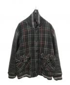 JORDANジョーダン）の古着「LEATHER SLEEVE CHECK VARSITY JACKET」｜ブラック