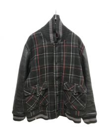 JORDAN（ジョーダン）の古着「LEATHER SLEEVE CHECK VARSITY JACKET」｜ブラック