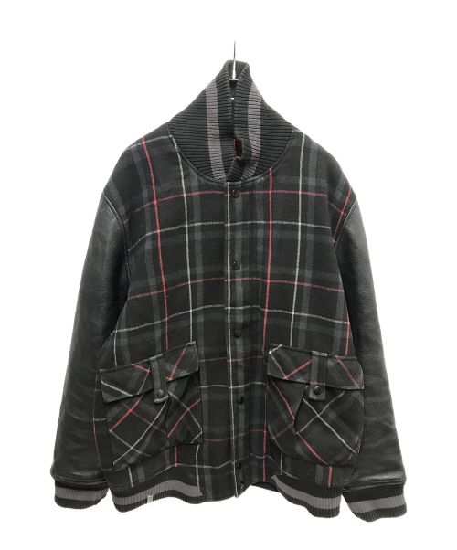 JORDAN（ジョーダン）JORDAN (ジョーダン) LEATHER SLEEVE CHECK VARSITY JACKET ブラック サイズ:XLの古着・服飾アイテム