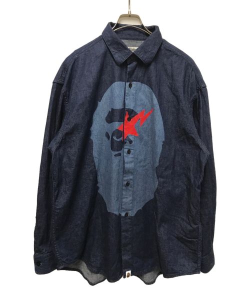 A BATHING APE（アベイシングエイプ）A BATHING APE (アベイシングエイプ) STA APE HEAD RELAXED FIT DENIM L/S SHIRTS インディゴ サイズ:Sの古着・服飾アイテム