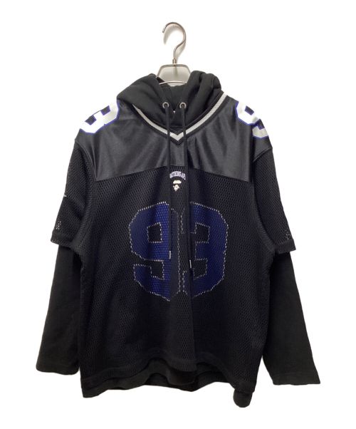 A BATHING APE（アベイシングエイプ）A BATHING APE (アベイシングエイプ) LAYERED SLEEVES FOOTBALL JERSEY ブラック サイズ:Sの古着・服飾アイテム