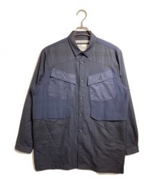 WHITE MOUNTAINEERING（ホワイトマウンテ二アニング）の古着「GLEN CHECK MIX LUGGAGE SHIRT」｜ネイビー