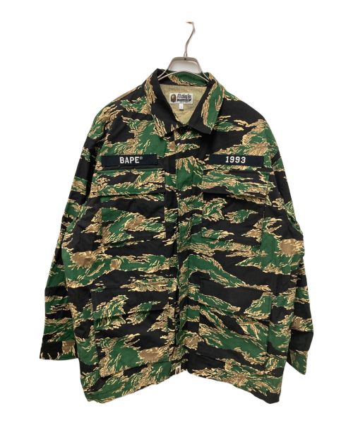 A BATHING APE（アベイシングエイプ）A BATHING APE (アベイシングエイプ) タイガーカモシャツ グリーン サイズ:Lの古着・服飾アイテム