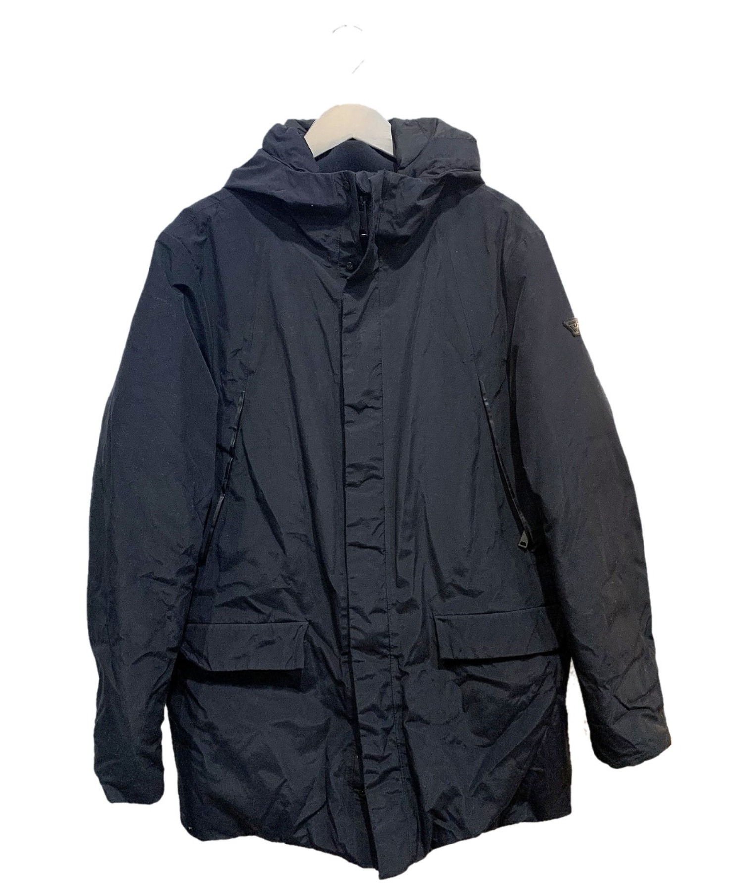 【キルティング　美品】アルマーニジーンズ　テーラードジャケット　ナイロン　黒XL