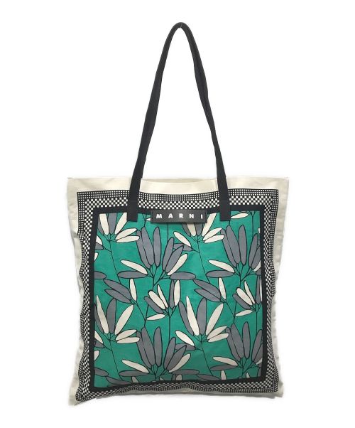 MARNI（マルニ）MARNI (マルニ) FLOWER CAFE BANDANA TOTE バンダナトートバグ ホワイト×グリーンの古着・服飾アイテム