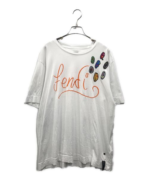 FENDI（フェンディ）FENDI (フェンディ) ロゴ刺繍Tシャツ ホワイト サイズ:Lの古着・服飾アイテム