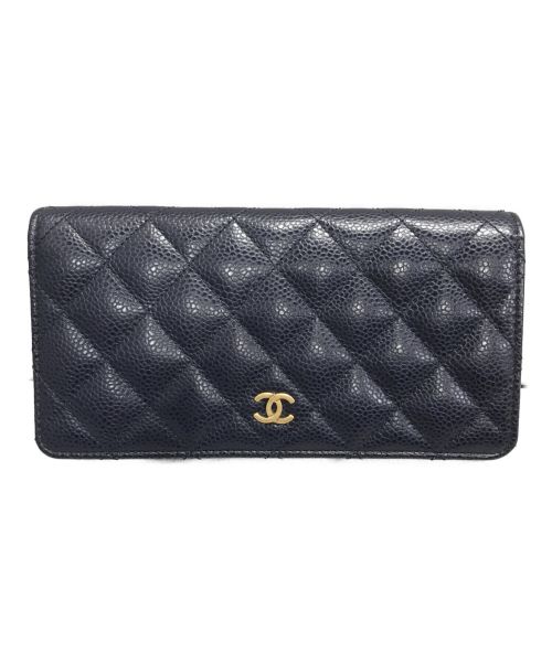 CHANEL（シャネル）CHANEL (シャネル) キャビアスキンマトラッセ長財布 ネイビーの古着・服飾アイテム