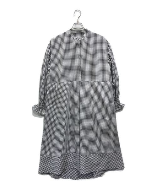 bow.a（ボウ・エー）bow.a (ボウ・エー) CHECK SHIRRING RELAX ONE-PIECE グレー サイズ:Mの古着・服飾アイテム