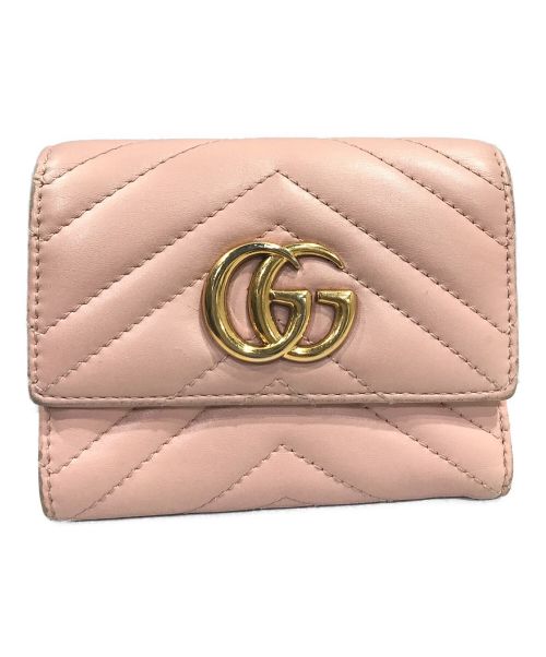 GUCCI（グッチ）GUCCI (グッチ) GGマーモント コンパクトウォレット 3つ折り財布 ピンクの古着・服飾アイテム