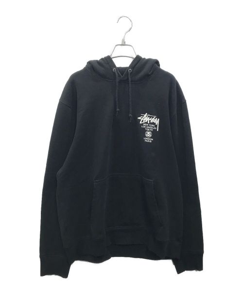 stussy（ステューシー）stussy (ステューシー) ロゴプルオーバーパーカー ブラック サイズ:XLの古着・服飾アイテム