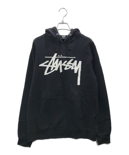 stussy（ステューシー）stussy (ステューシー) ロゴプルオーバーパーカー ブラック サイズ:Mの古着・服飾アイテム