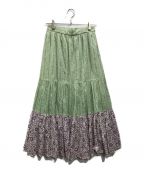 sara mallikaサラマリカ）の古着「Cotton Double Flower Print Skirt(コットンダブルフラワープリントスカート)」｜グリーン×ラベンダー