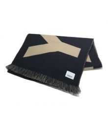 BURBERRY（バーバリー）の古着「TEXT FOOTBALL WOOL SCARF ロゴウール大判ストール」｜ブラック×ブラウン