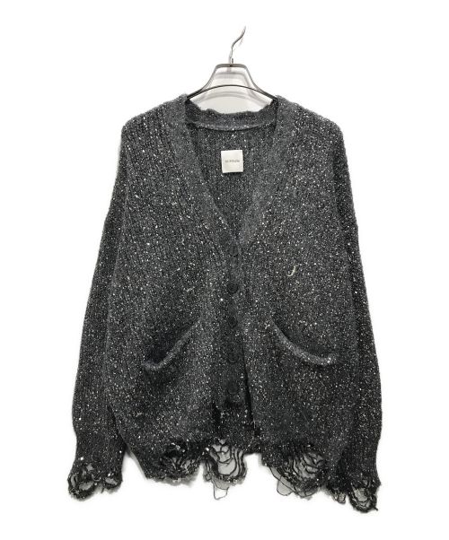 NOUNLESS（ナウンレス）NOUNLESS (ナウンレス) SHINY GRUNGE KNIT CARDIGAN グレー サイズ:２の古着・服飾アイテム