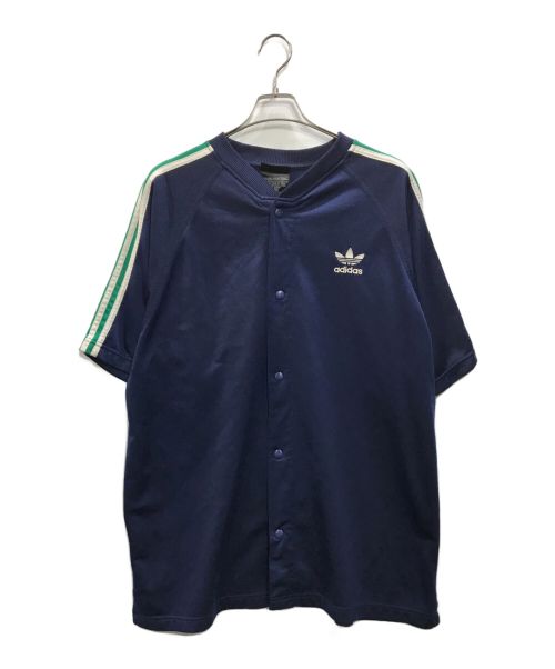 adidas（アディダス）adidas (アディダス) 90ｓスナップシャツ 半袖シャツ ネイビー サイズ:Lの古着・服飾アイテム