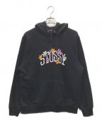 stussyステューシー）の古着「フローラルロゴフーディー」｜ブラック