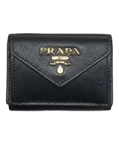 PRADA（プラダ）PRADA (プラダ) サフィアーノ コンパクトウォレット ブラックの古着・服飾アイテム