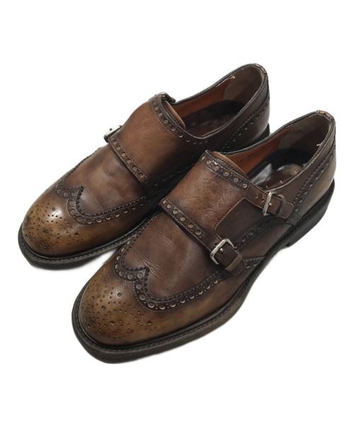 Santoni（サントーニ）Santoni (サントーニ) ウイングチップ モンクストラップシューズ ブラウン サイズ:6の古着・服飾アイテム