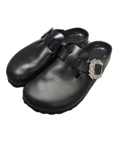 BIRKENSTOCK（ビルケンシュトック）BIRKENSTOCK (ビルケンシュトック) Manolo Blahnik (マノロブラニク) Boston crystal buckle black slides ブラック サイズ:26.5㎝の古着・服飾アイテム