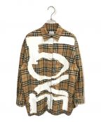 BURBERRY LONDONバーバリーロンドン）の古着「LOVE PRINT VINTAGE CHECK COTTON OVERSIZED SHIRT」｜ベージュ