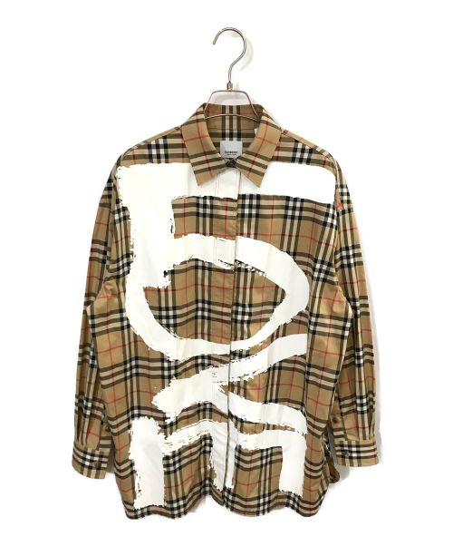 BURBERRY LONDON（バーバリーロンドン）BURBERRY LONDON (バーバリー ロンドン) LOVE PRINT VINTAGE CHECK COTTON OVERSIZED SHIRT ベージュ サイズ:UK 4 / US 2 / IT 36の古着・服飾アイテム