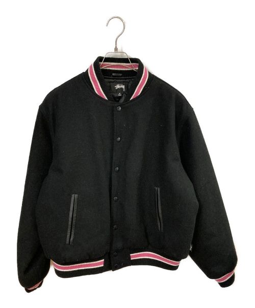 stussy（ステューシー）stussy (ステューシー) S TALK MELTON VARSITY JACKET ブラック サイズ:Mの古着・服飾アイテム