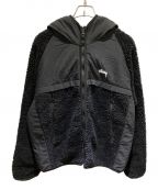 stussyステューシー）の古着「SHERPA PANELED HOODED JACKET」｜ブラック