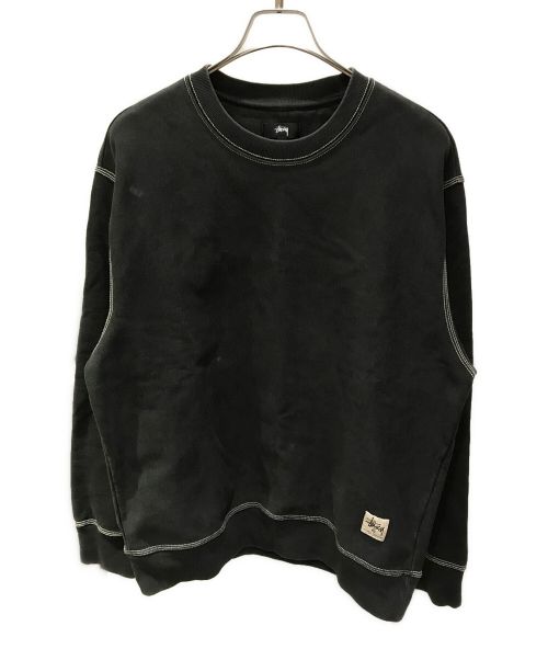 stussy（ステューシー）stussy (ステューシー) CONTRAST STITCH LABEL CREW ブラック サイズ:Mの古着・服飾アイテム