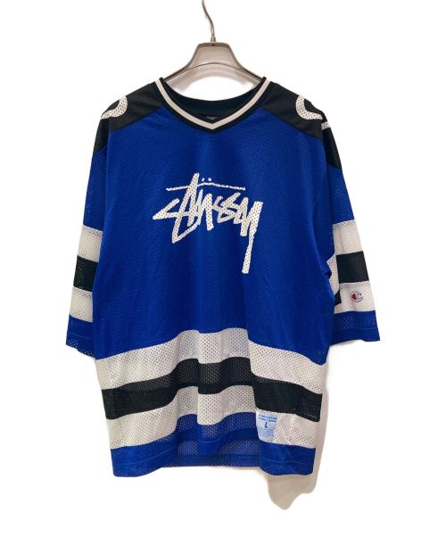 stussy（ステューシー）stussy (ステューシー) Champion (チャンピオン) ホッケーシャツ ブルー サイズ:Lの古着・服飾アイテム