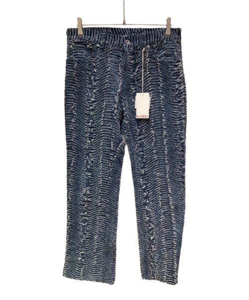 KAMIYA（カミヤ）KAMIYA (カミヤ) Wave Denim Pants インディゴ サイズ:Lの古着・服飾アイテム