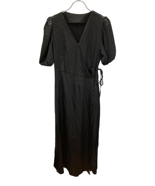 maison celon（メゾンセロン）maison celon (メゾンセロン) satin wrap dress ブラック サイズ:FREE 未使用品の古着・服飾アイテム