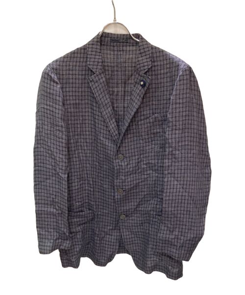 LARDINI（ラルディーニ）LARDINI (ラルディーニ) リネンチェックジャケット ネイビー サイズ:50の古着・服飾アイテム