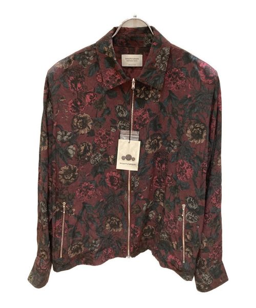 beautiful people（ビューティフルピープル）beautiful people (ビューティフルピープル) Wface flower print zip up shirt ワインレッド サイズ:40の古着・服飾アイテム