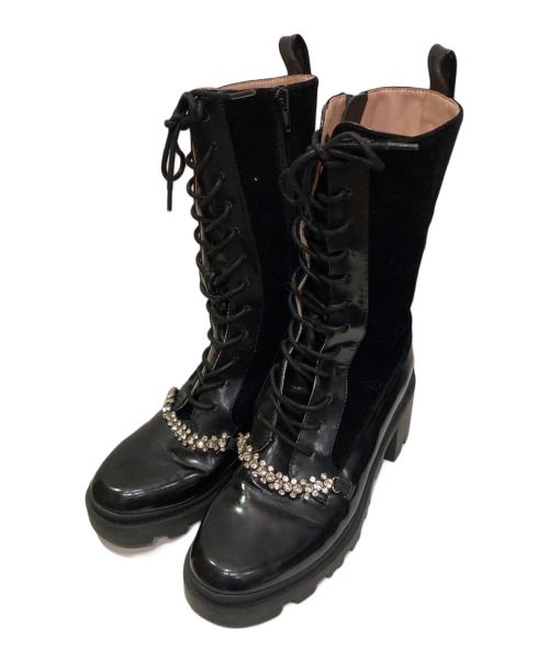 HER LIP TO（ハーリップトゥ）HER LIP TO (ハーリップトゥ) herlipto Crystal Lace-Up Ankle Boots ブラック サイズ:37の古着・服飾アイテム