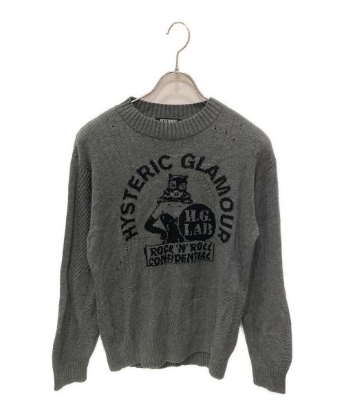 Hysteric Glamour（ヒステリックグラマー）Hysteric Glamour (ヒステリックグラマー) 編込クラッシュ プルオーバー ニット グレー サイズ:Mの古着・服飾アイテム