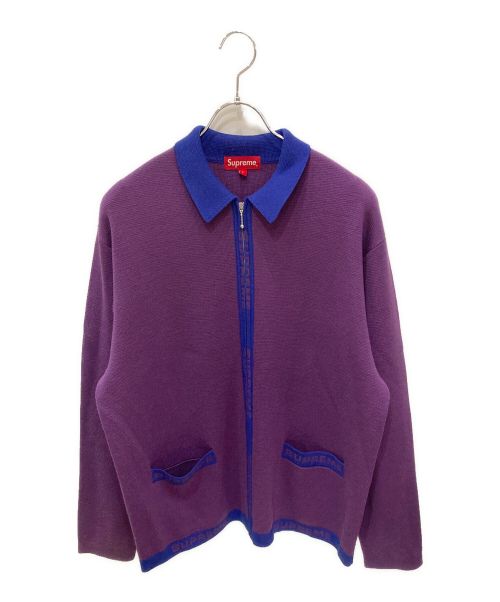 SUPREME（シュプリーム）SUPREME (シュプリーム) Logo Trim Zip Up Cardigan パープル サイズ:Lの古着・服飾アイテム