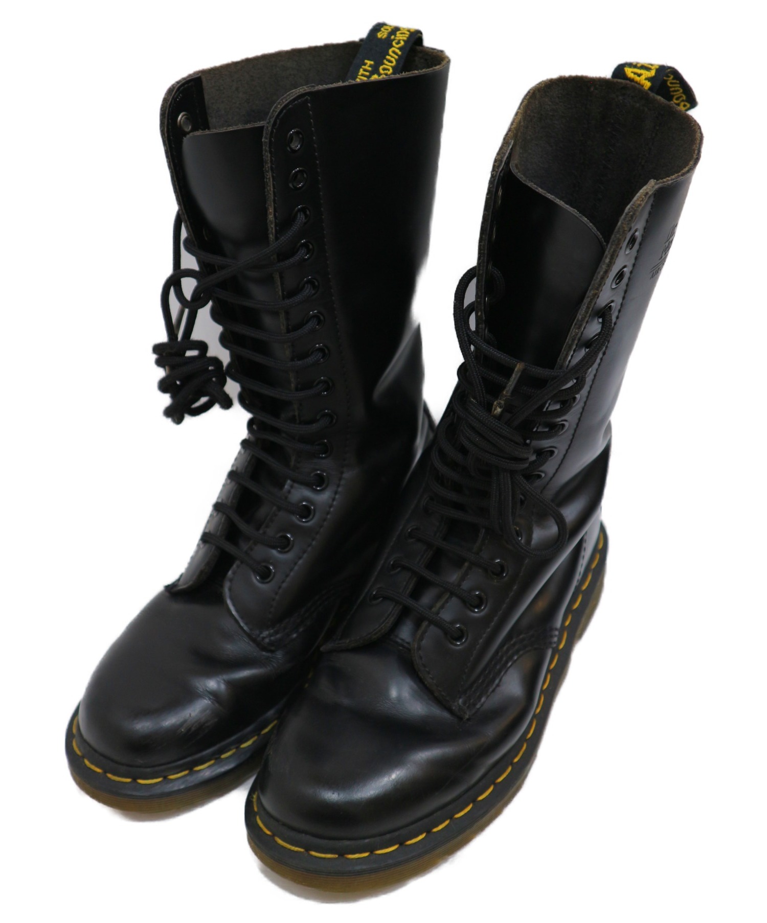 中古 古着通販 Dr Martens ドクターマーチン レースアップロングブーツ ブラック イエロー サイズ 39 14 Hole Boots ブランド 古着通販 トレファク公式 Trefac Fashion