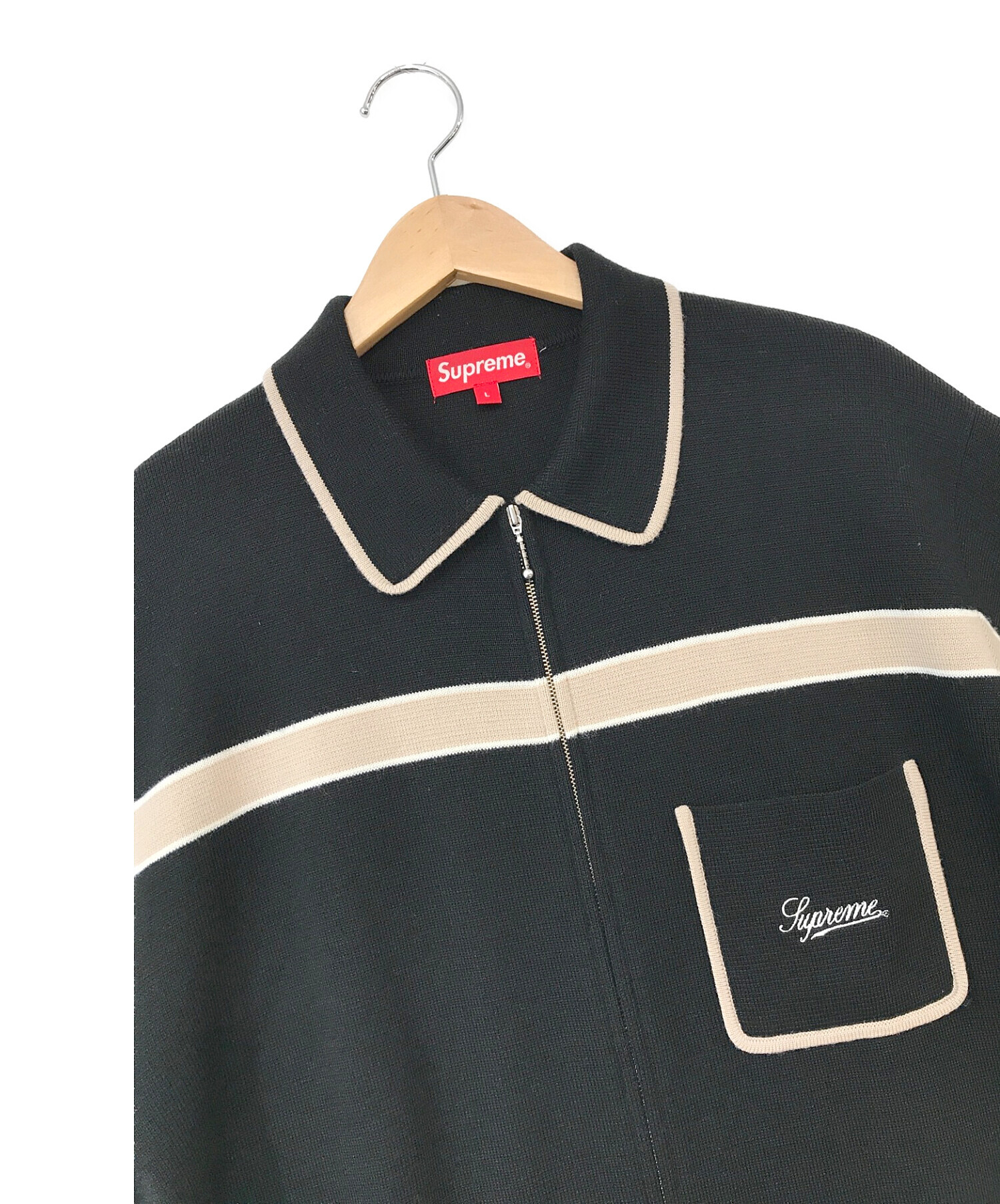 supreme シュプリーム ストライプ ニットポロ カーディガン ブラック L-