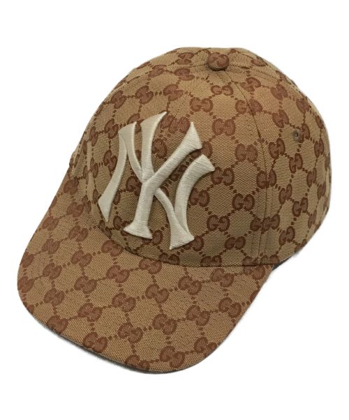 GUCCI（グッチ）GUCCI (グッチ) NEW YORK YANKEES (ニューヨークヤンキース) GGキャンバス NYロゴキャップ ブラウンの古着・服飾アイテム