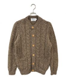 Kerry Woollen Mills（ケリーウールンミルズ）の古着「ARAN CABLE COLLARLESS CARDIGAN」｜ブラウン