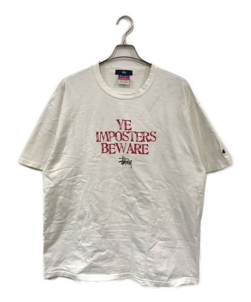 stussy（ステューシー）stussy (ステューシー) Champion (チャンピオン) コラボTシャツ ホワイト サイズ:Lの古着・服飾アイテム