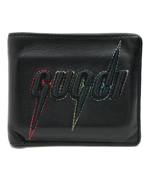 GUCCI（グッチ）GUCCI (グッチ) ブレード エンブロイダリー 刺繍 二つ折り財布 ブラックの古着・服飾アイテム