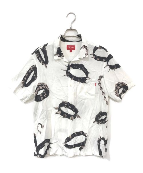 SUPREME（シュプリーム）SUPREME (シュプリーム) Studded Collars Rayon S/S Shirt ホワイト×ブラック サイズ:Lの古着・服飾アイテム