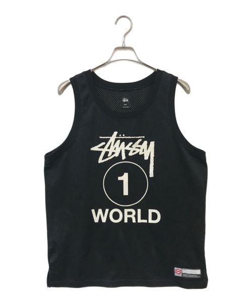 stussy（ステューシー）stussy (ステューシー) プリントメッシュタンクトップ ブラック サイズ:Lの古着・服飾アイテム