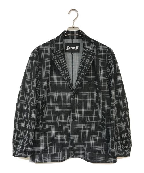 Schott（ショット）Schott (ショット) パターンジャージ 2ボタン ジャケット グレー×ブラック サイズ:Ｍの古着・服飾アイテム