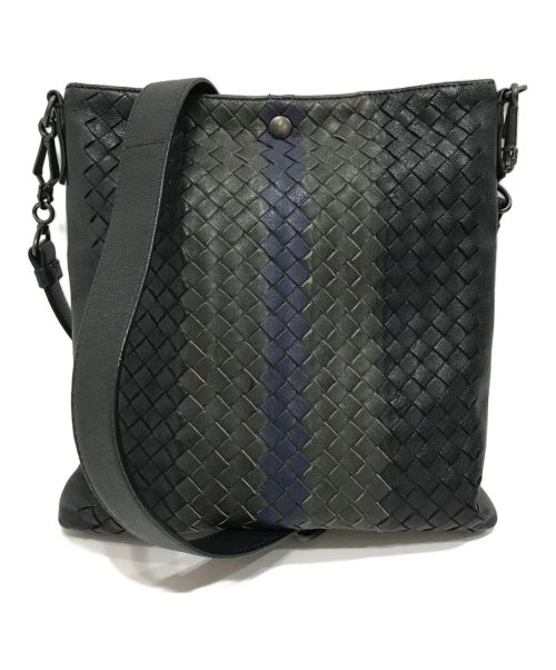 BOTTEGA VENETA（ボッテガベネタ）BOTTEGA VENETA (ボッテガベネタ) イントレチャート クラブ フュメ メッセンジャーバッグ ブラックの古着・服飾アイテム