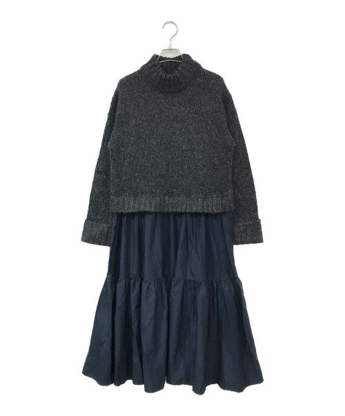 TORRAZZO DONNA（トラッゾドンナ）TORRAZZO DONNA (トラッゾドンナ) Knit × Tiered Skirt Hybrid One-piece グレー サイズ:Fの古着・服飾アイテム