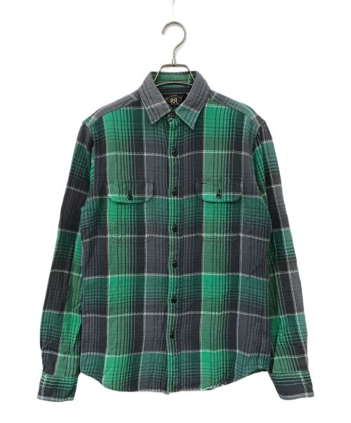 RRL（ダブルアールエル）RRL (ダブルアールエル) コットンヘリンボーンネルシャツ グリーン×グレー サイズ:XSの古着・服飾アイテム