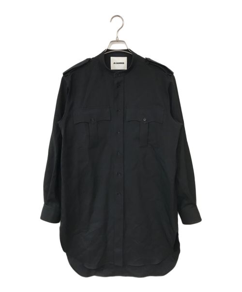 JIL SANDER（ジルサンダー）JIL SANDER (ジルサンダー) エポレット付バンドカラーロングシャツ ブラック サイズ:40の古着・服飾アイテム